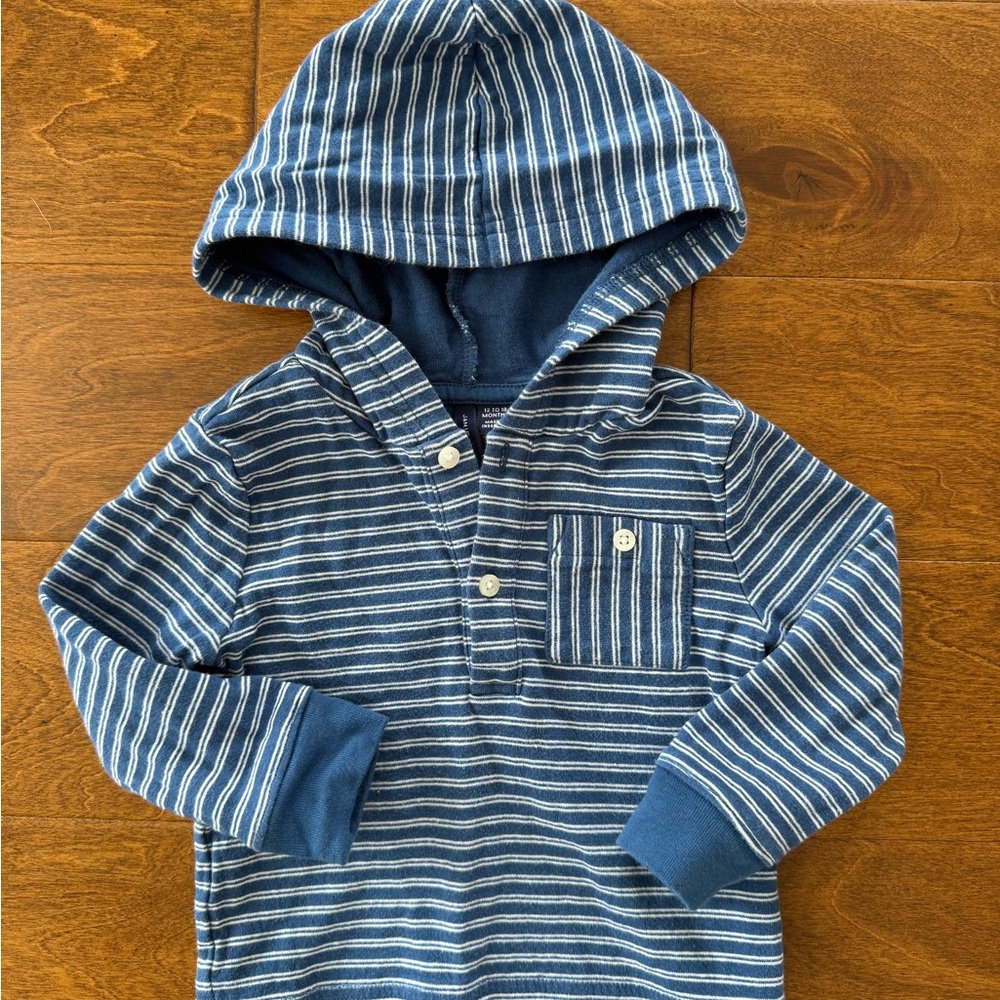 Janie and Jack Blue Striped Hooded Long-Sleeve Top